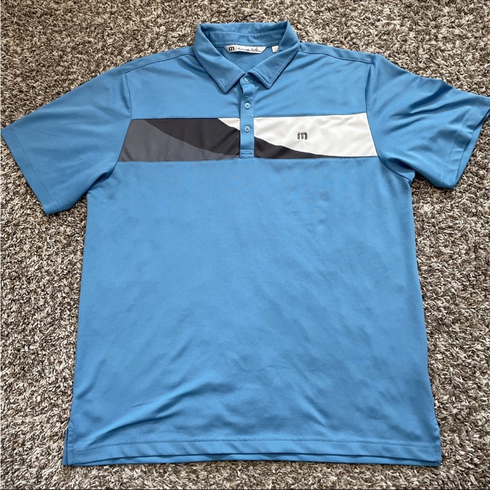 Travis Mathew Polo Mens XL Light Blue Golf Short Sleeve Banded Chest Stripe